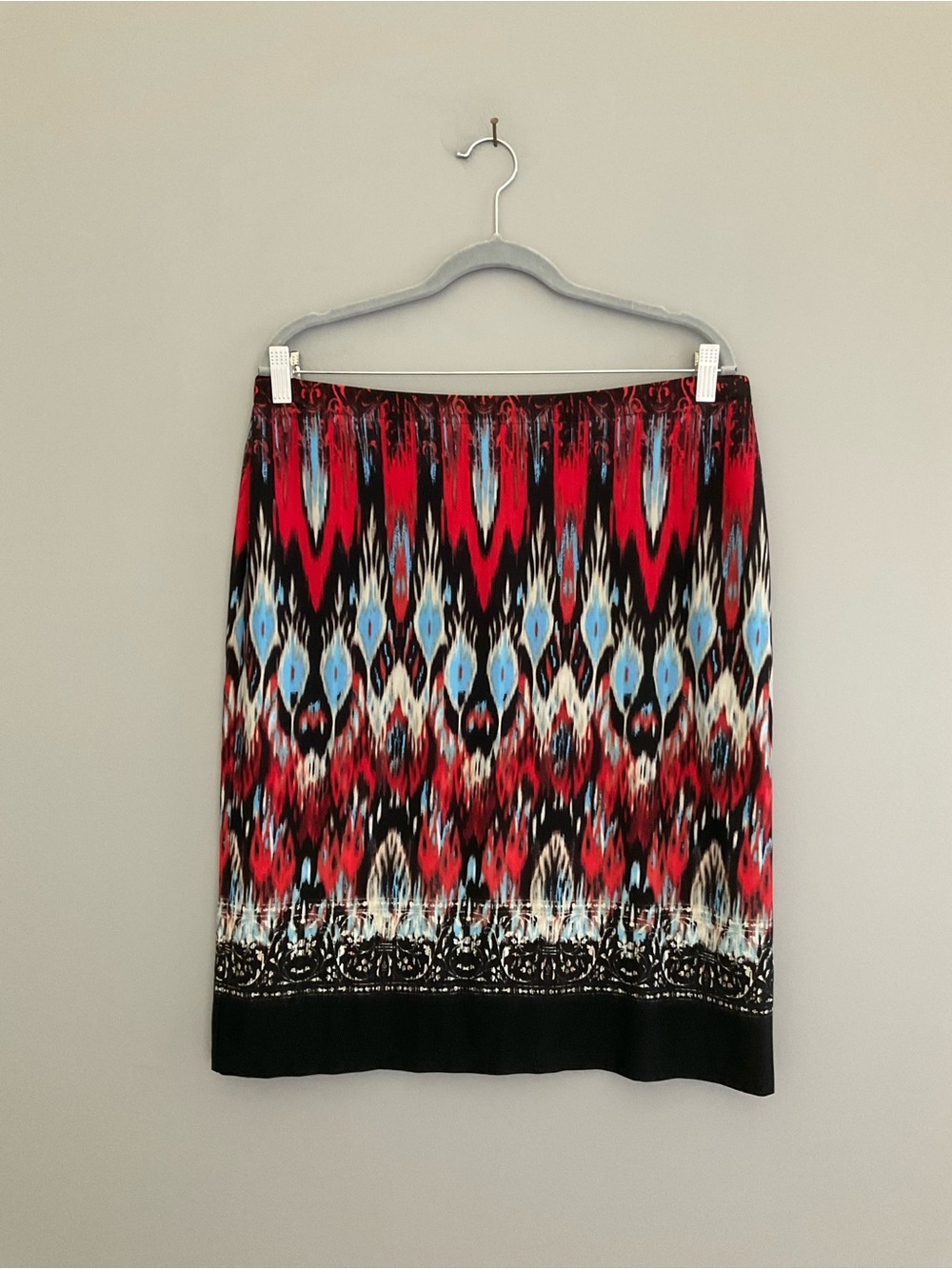 Rafaella, Black, Blue & Red, Stretchy, Pencil Skirt
